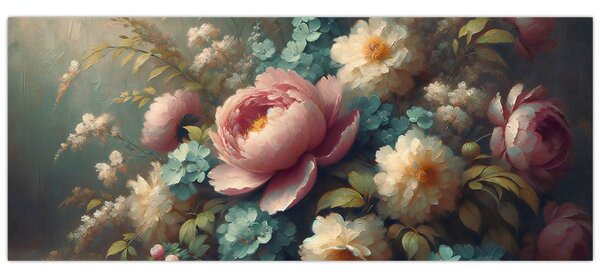 Tablou - Natură moartă cu flori - pictură (120x50 cm)