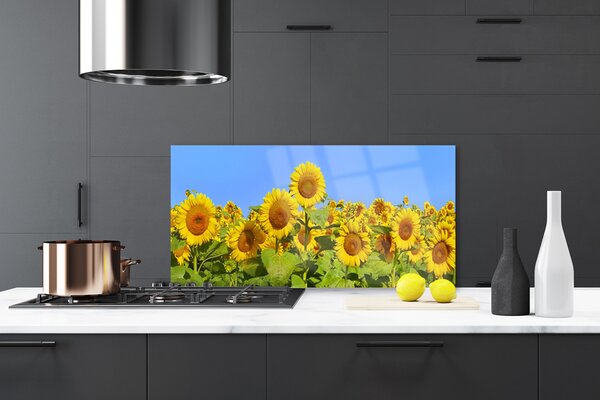 Panou sticla bucatarie Floarea soarelui Floral Galben Verde