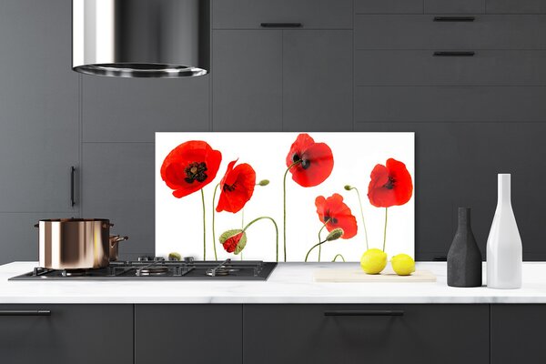 Panou sticla bucatarie Maci Floral Roșu Negru Verde
