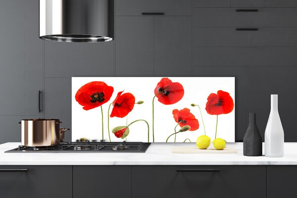 Panou sticla bucatarie Maci Floral Roșu Negru Verde