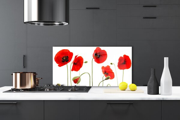 Panou sticla bucatarie Maci Floral Roșu Negru Verde