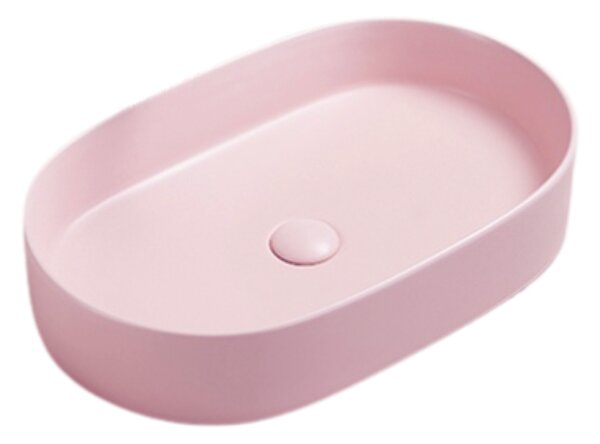Lavoar baie pe blat, roz mat, oval, ventil inclus, 52.5 cm, Adelais Foglia Roz mat
