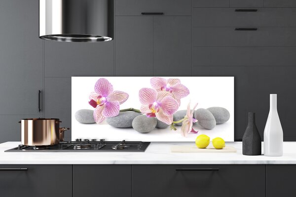 Panou sticla bucatarie Pietrele de copac Floral Roz Gri