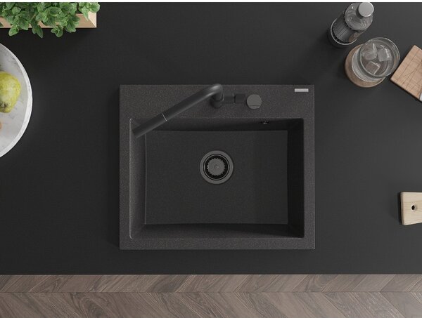 Mexen Oscar, chiuvetă din granit cu 1 cameră 580x490x205 mm, negru patat, 6519581000-76-B