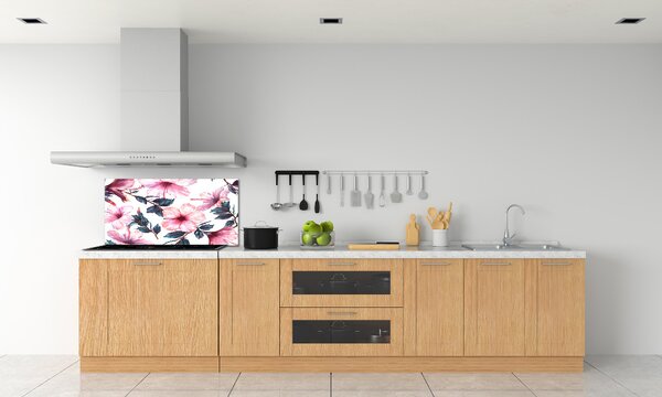 Panou sticlă decorativa bucătărie flori de hibiscus