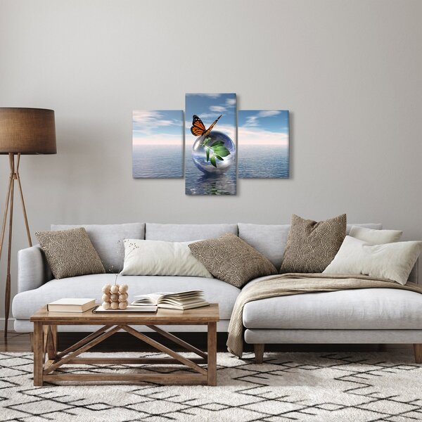 Tablou cu fluture pe bilă din sticlă (90x60 cm)