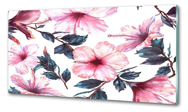 Panou sticlă decorativa bucătărie flori de hibiscus