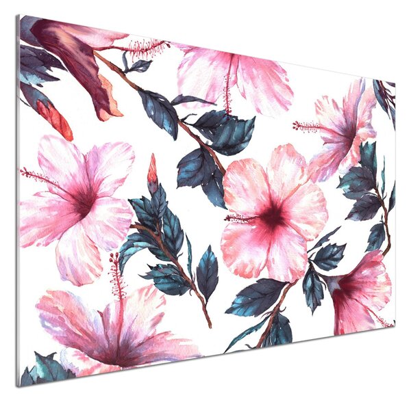 Panou sticlă decorativa bucătărie flori de hibiscus