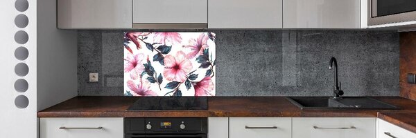 Panou sticlă decorativa bucătărie flori de hibiscus