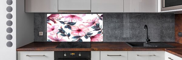Panou sticlă decorativa bucătărie flori de hibiscus