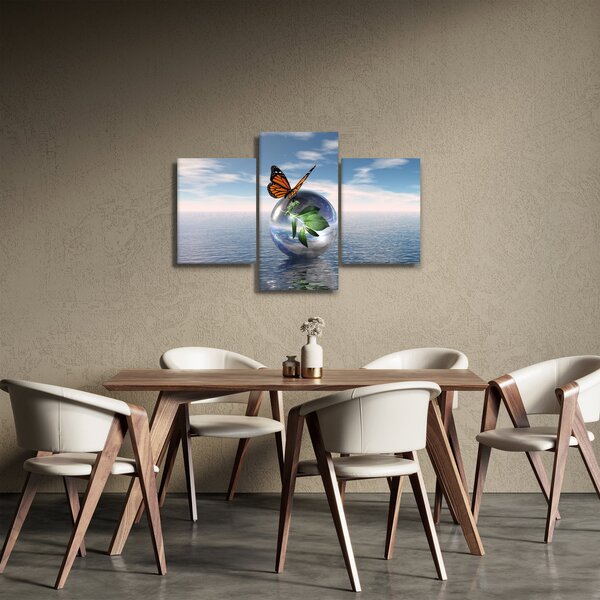Tablou cu fluture pe bilă din sticlă (90x60 cm)