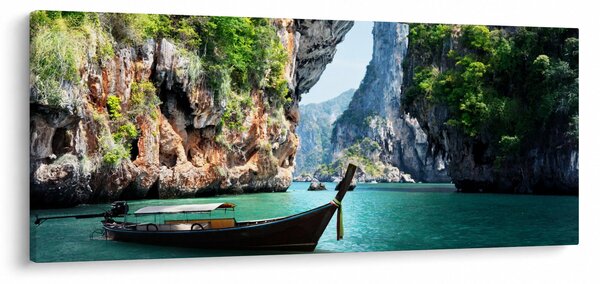 Tablou cu navă lungă pe plajă (120x50 cm)