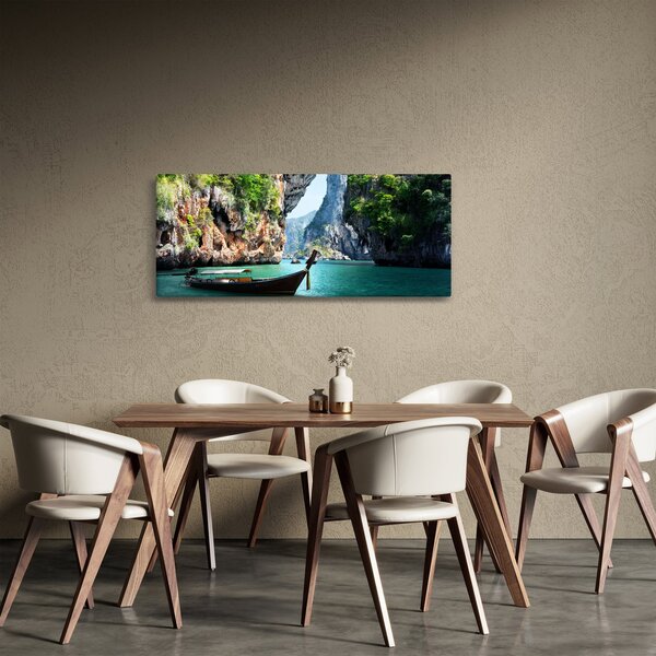 Tablou cu navă lungă pe plajă (120x50 cm)