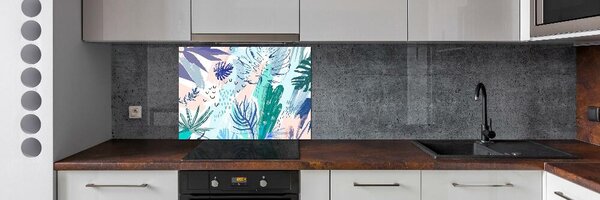 Panou sticla securizata bucatarie frunze tropicale