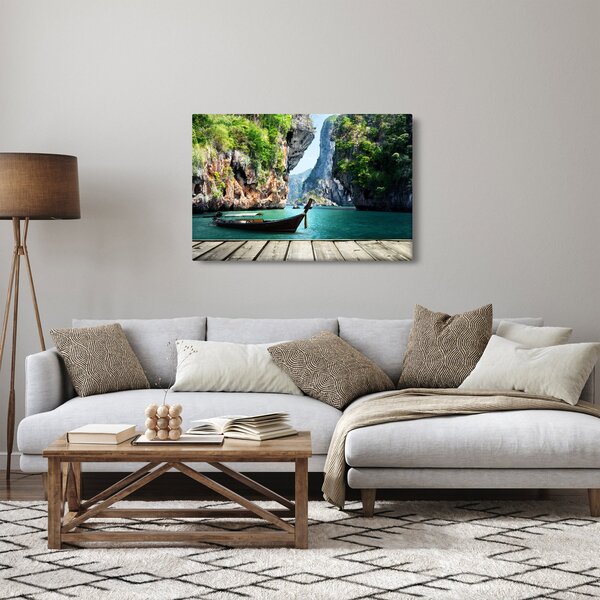 Tablou cu navă lungă pe plajă (90x60 cm)