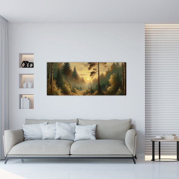 Tablou - Soare strălucind prin pădure (120x50 cm)