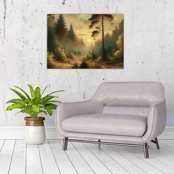 Tablou - Soare strălucind prin pădure (70x50 cm)