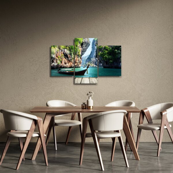 Tablou cu navă lungă pe plajă (90x60 cm)