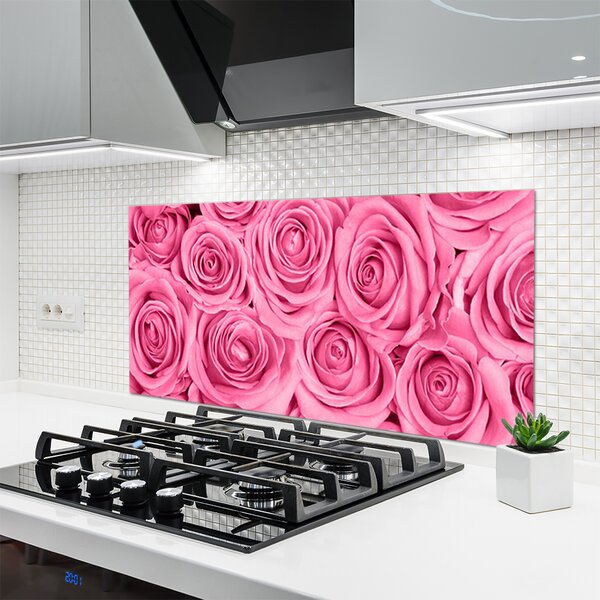 Panou sticla bucatarie Trandafiri roz Floral