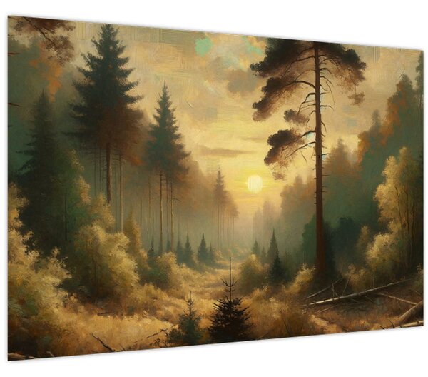 Tablou - Soare strălucind prin pădure (90x60 cm)