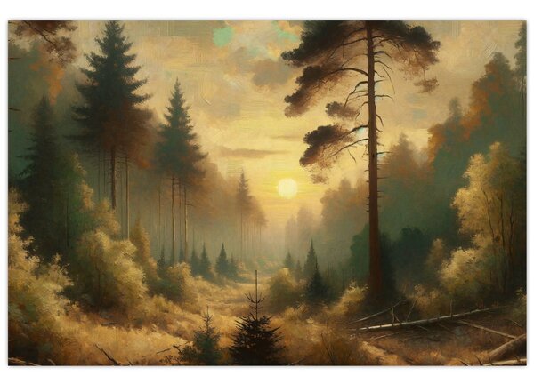 Tablou - Soare strălucind prin pădure (90x60 cm)