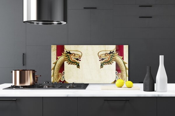 Panou sticla bucatarie Dragon Art Verde Roșu