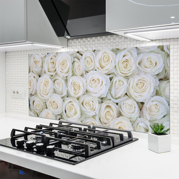 Panou sticla bucatarie Trandafiri Floral Alb
