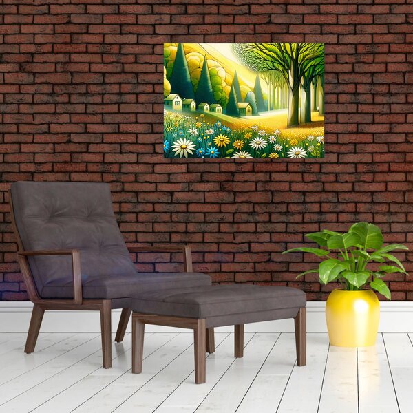Tablou - Sat în galben-verde (70x50 cm)