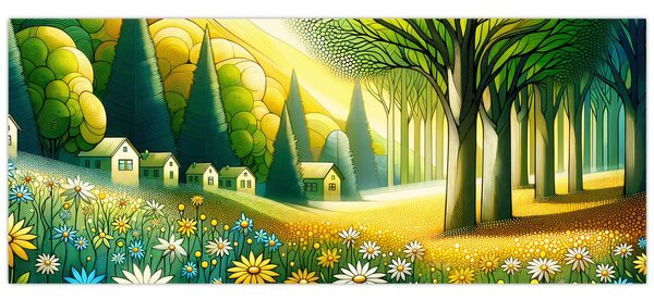 Tablou - Sat în galben-verde (120x50 cm)