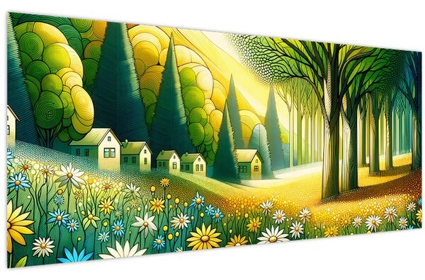 Tablou - Sat în galben-verde (120x50 cm)