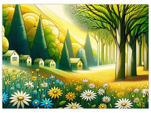 Tablou - Sat în galben-verde (70x50 cm)