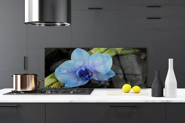 Panou sticla bucatarie Pietre florale flori violet negru
