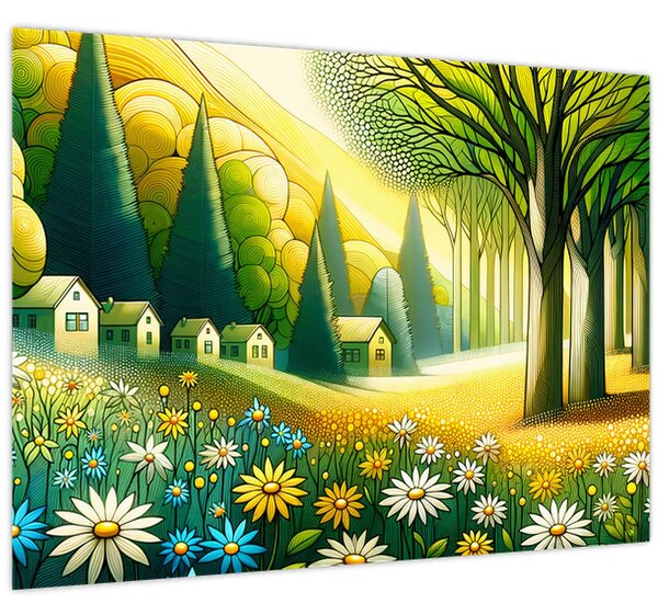 Tablou - Sat în galben-verde (70x50 cm)