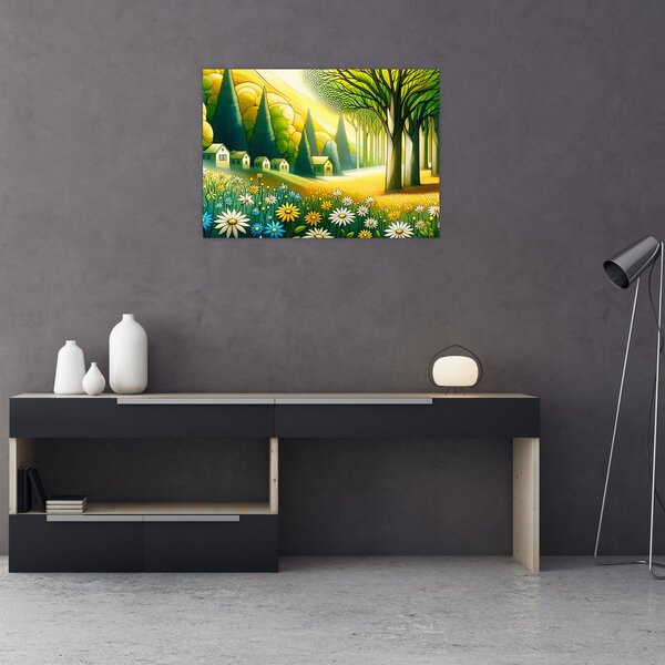 Tablou - Sat în galben-verde (70x50 cm)