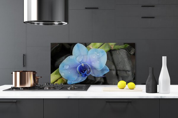 Panou sticla bucatarie Pietre florale flori violet negru