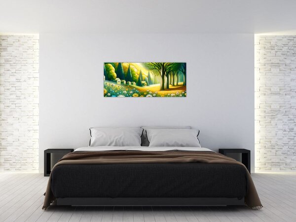 Tablou - Sat în galben-verde (120x50 cm)