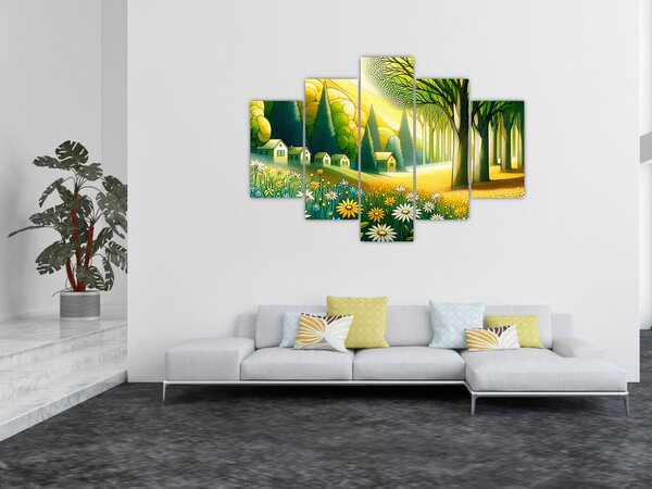 Tablou - Sat în galben-verde (150x105 cm)