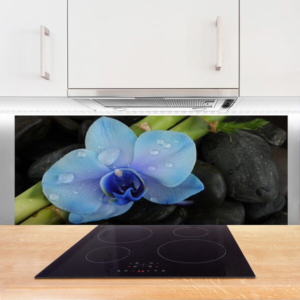 Panou sticla bucatarie Pietre florale flori violet negru