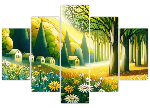 Tablou - Sat în galben-verde (150x105 cm)