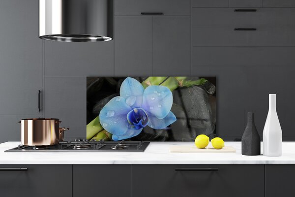 Panou sticla bucatarie Pietre florale flori violet negru