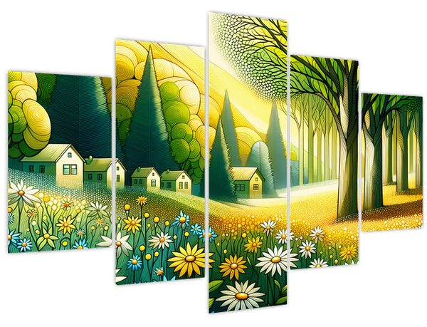 Tablou - Sat în galben-verde (150x105 cm)
