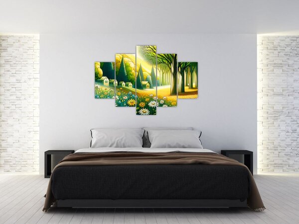 Tablou - Sat în galben-verde (150x105 cm)