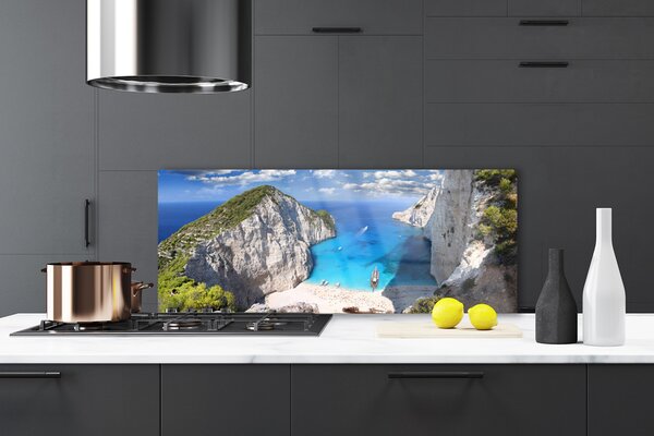 Panou sticla bucatarie Gulf Peisaj Gri Albastru Maro Verde