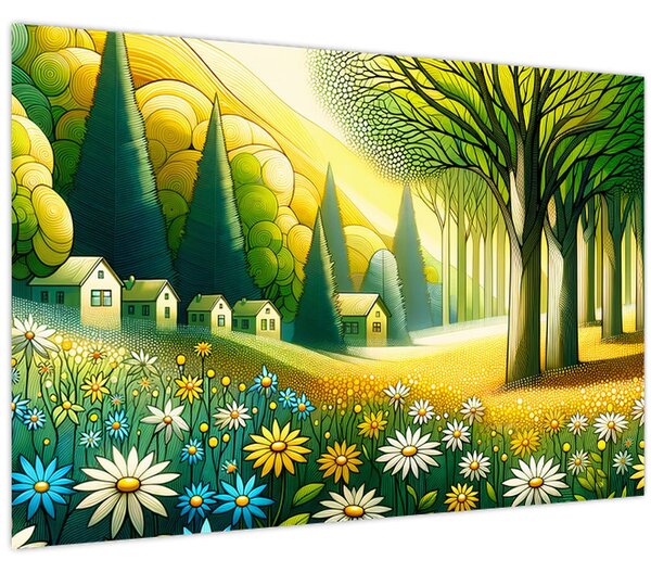 Tablou - Sat în galben-verde (90x60 cm)