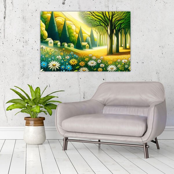 Tablou - Sat în galben-verde (90x60 cm)