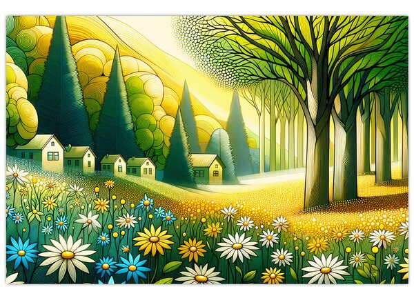 Tablou - Sat în galben-verde (90x60 cm)
