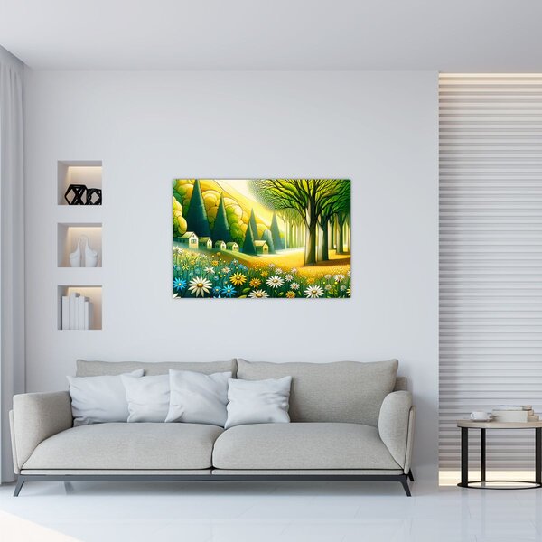Tablou - Sat în galben-verde (90x60 cm)