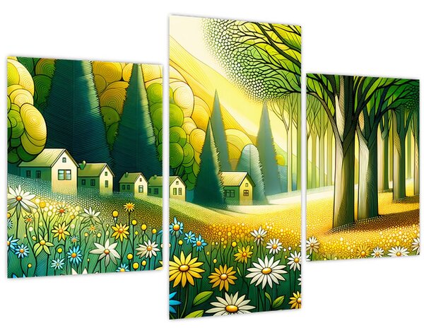 Tablou - Sat în galben-verde (90x60 cm)