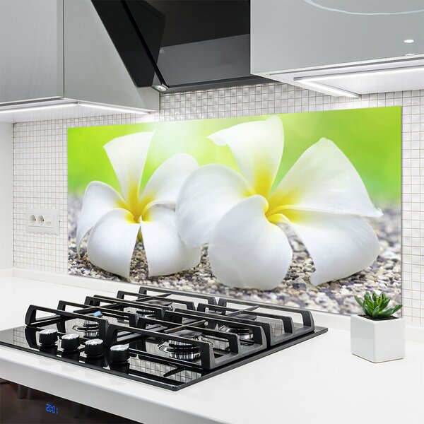 Panou sticla bucatarie Flori Floral alb