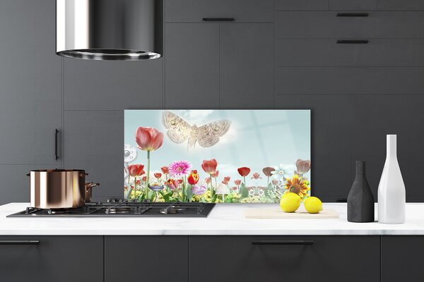 Panou sticla bucatarie Flori Natura Multi